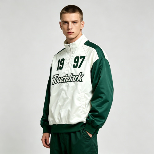 1997 Patchwork Applique Track Jacket | Water Resistant | Quarter-Zip Windbreaker | Casual Sportswear | OEM Streetwear