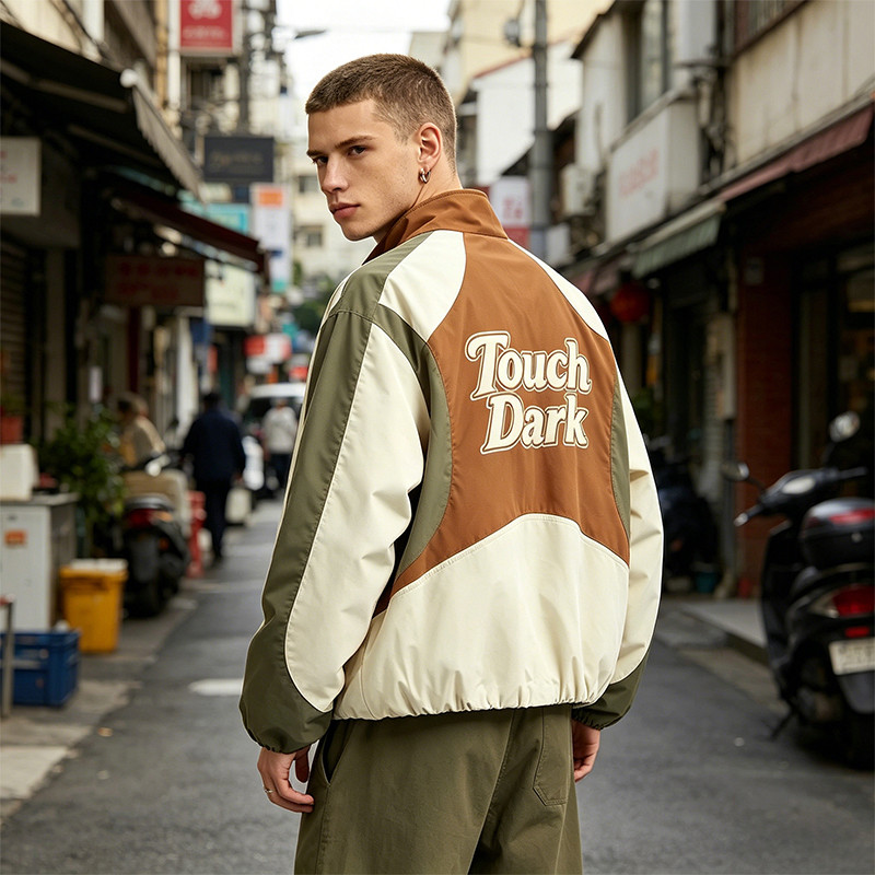 Patchwork Applique Quarter-Zip Streetwear Jacket