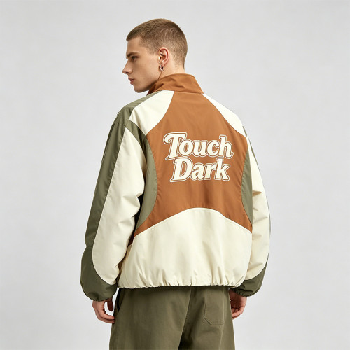 Patchwork Applique Quarter-Zip Streetwear Jacket | Water Resistant Polyester | Color Block | Custom Streetwear