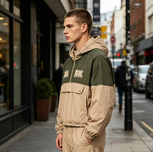 1997 Towel Embroidered Color Block Jacket | Water Resistant Polyester | Quarter-Zip Streetwear | OEM Streetwear