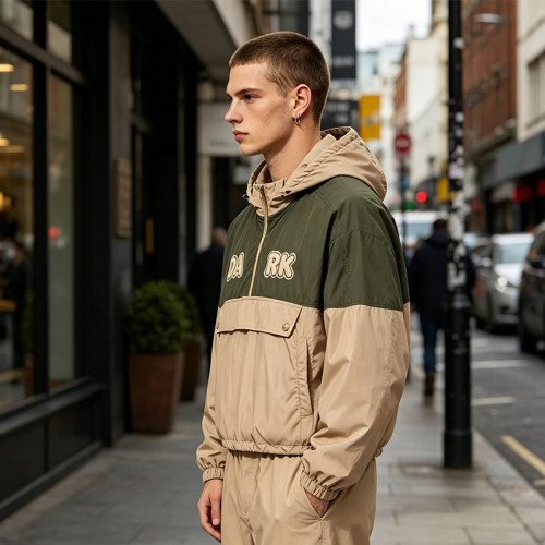 1997 Towel Embroidered Color Block Jacket | Water Resistant Polyester | Quarter-Zip Streetwear | OEM Streetwear