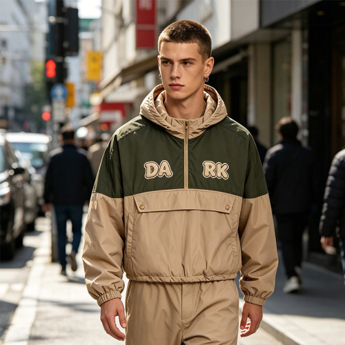 1997 Towel Embroidered Color Block Jacket | Water Resistant Polyester | Quarter-Zip Streetwear | OEM Streetwear