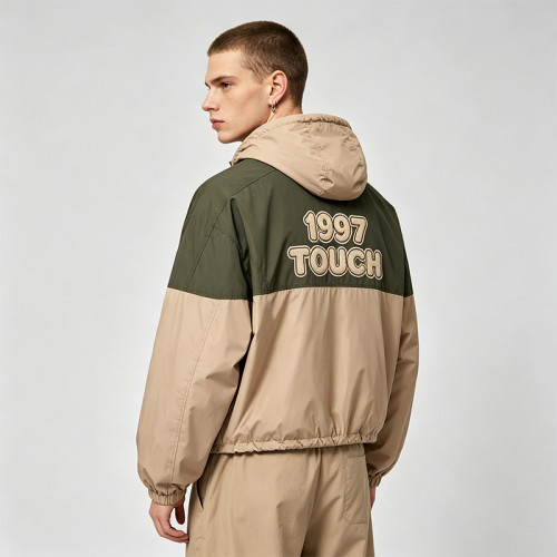 1997 Towel Embroidered Color Block Jacket | Water Resistant Polyester | Quarter-Zip Streetwear | OEM Streetwear