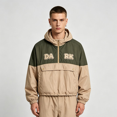 1997 Towel Embroidered Color Block Jacket | Water Resistant Polyester | Quarter-Zip Streetwear | OEM Streetwear