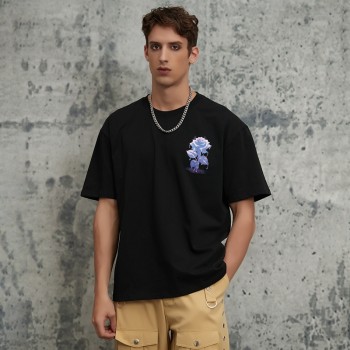 Heat Transfer Printing Rose Graphic T-Shirt | Oversized Fit | Casual Streetwear | Custom Streetwear Manufacturer