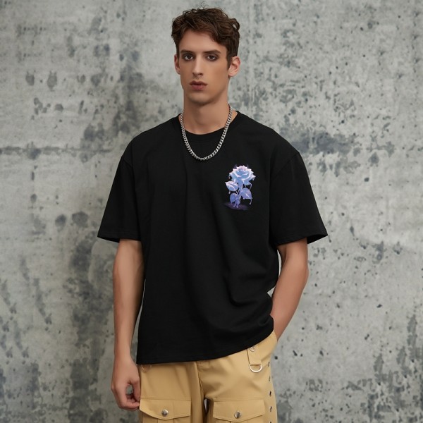 Heat Transfer Printing Rose Graphic T-Shirt | Oversized Fit | Casual Streetwear | Custom Streetwear Manufacturer