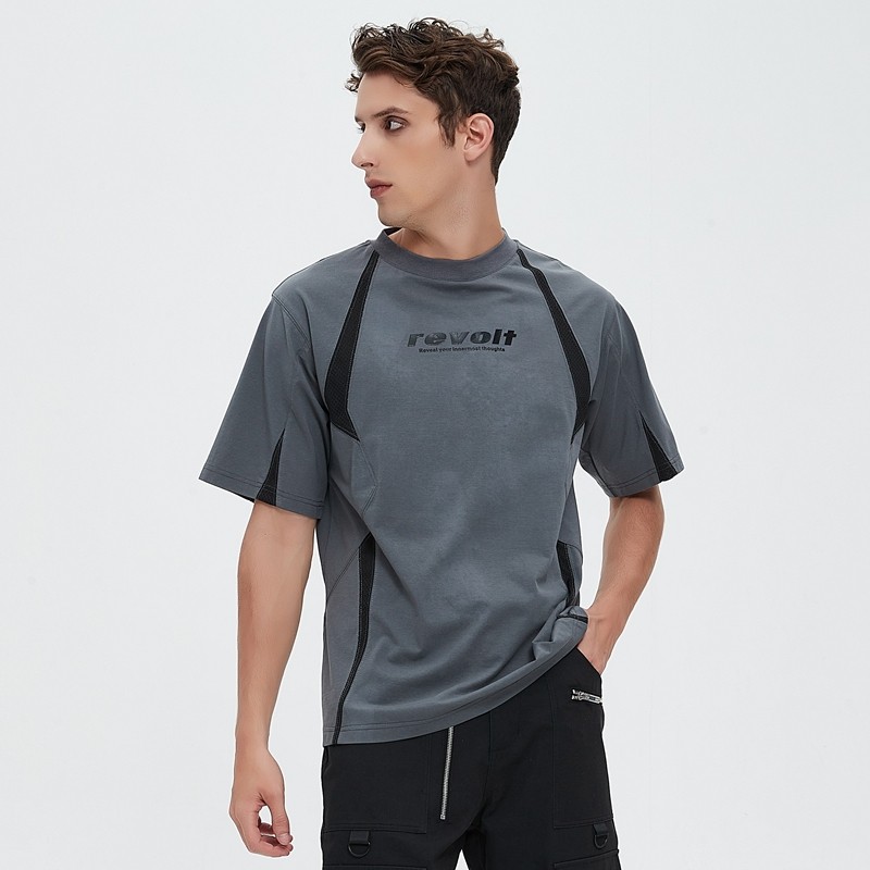 Men's Mesh Panel Letter Print T-Shirt