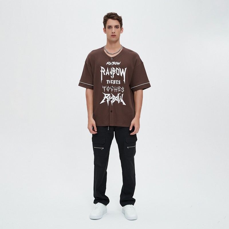 Waffle Knit Printed Open-Front Baseball T-Shirt