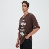 Waffle Knit Printed Open-Front Baseball T-Shirt | Brown Cotton | Streetwear Casual | Clothing Manufacturer
