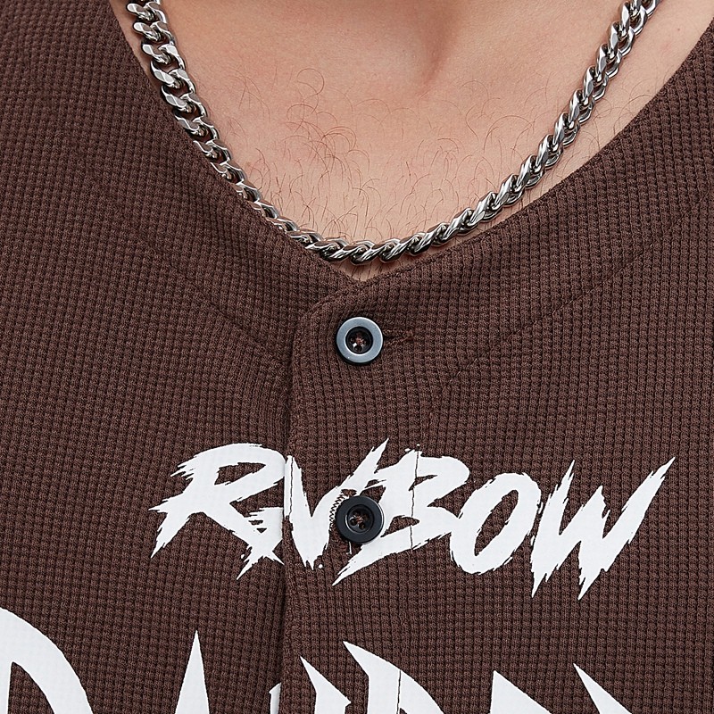 Waffle Knit Printed Open-Front Baseball T-Shirt