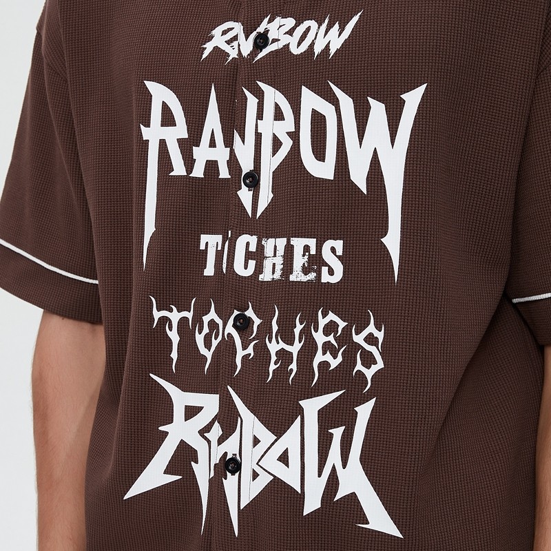 Waffle Knit Printed Open-Front Baseball T-Shirt