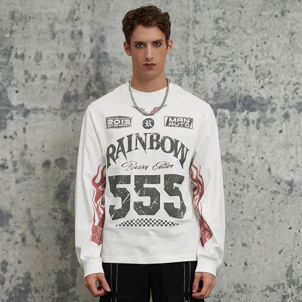 Dip Dye Ink Print Long Sleeve Tee | 100% Cotton | Racing Style Streetwear | Clothing Manufacturer