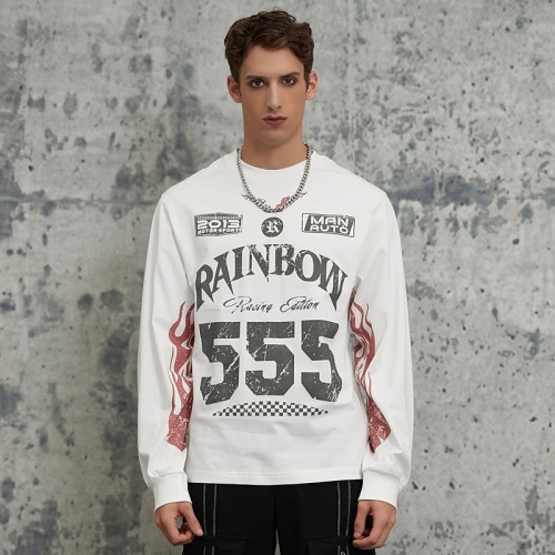 Dip Dye Ink Print Long Sleeve Tee | 100% Cotton | Racing Style Streetwear | Clothing Manufacturer