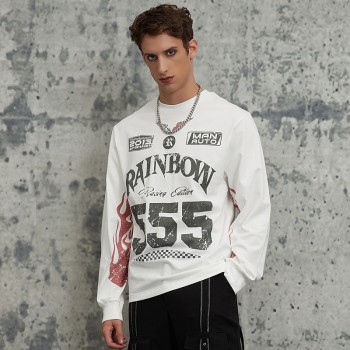 Dip Dye Ink Print Long Sleeve Tee | 100% Cotton | Racing Style Streetwear | Clothing Manufacturer