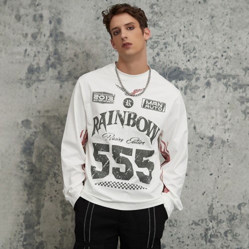 Dip Dye Ink Print Long Sleeve Tee | 100% Cotton | Racing Style Streetwear | Clothing Manufacturer