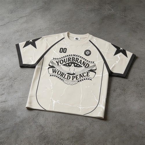 DTG Print and Embroidered Patch Soccer Jersey T-Shirt | 100% Polyester | Custom Streetwear