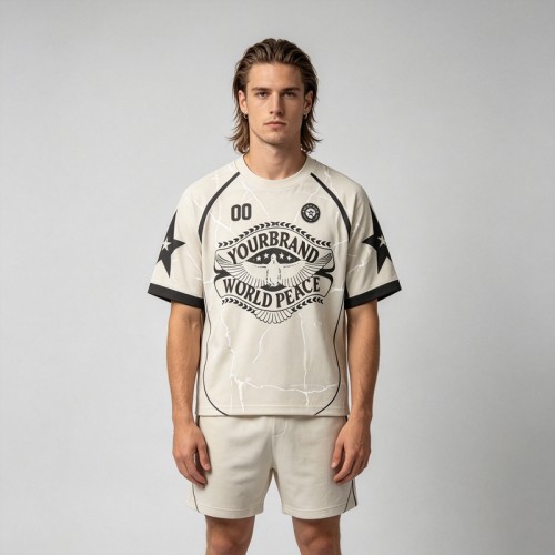 DTG Print and Embroidered Patch Soccer Jersey T-Shirt | 100% Polyester | Custom Streetwear