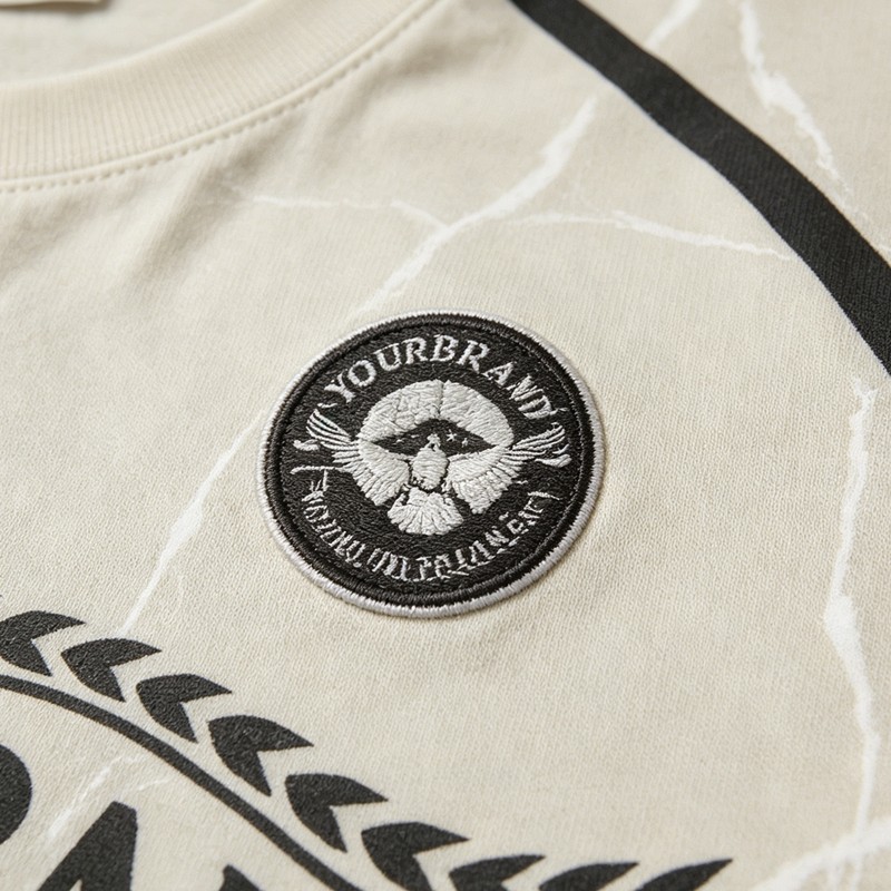 DTG Print and Embroidered Patch Soccer Jersey T-Shirt