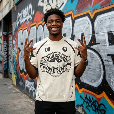 DTG Print and Embroidered Patch Soccer Jersey T-Shirt | 100% Polyester | Custom Streetwear