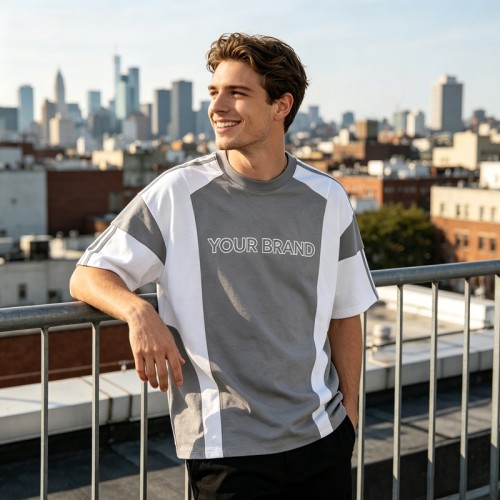 Color Block T-shirt with Rubber Print | Casual Sport | Daily Wear | Custom Streetwear Manufacturer