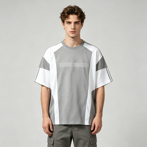 Color Block T-shirt with Rubber Print | Casual Sport | Daily Wear | Custom Streetwear Manufacturer