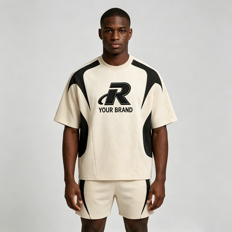 3D Embroidery Color Block Streetwear T-Shirt