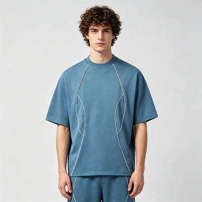 Seam Piping Oversized T-Shirt | Breathable Cotton | Casual Loose Fit | OEM Streetwear