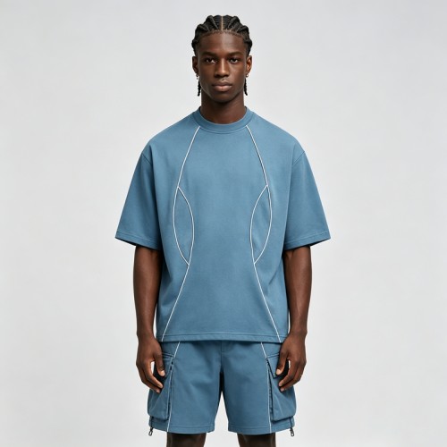 Seam Piping Oversized T-Shirt | Breathable Cotton | Casual Loose Fit | OEM Streetwear