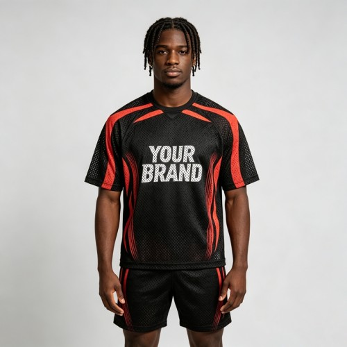 Custom Mesh Sport Jersey Tee | Breathable Polyester | Streetwear Casual | OEM Streetwear