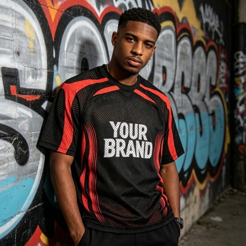 Custom Mesh Sport Jersey Tee | Breathable Polyester | Streetwear Casual | OEM Streetwear