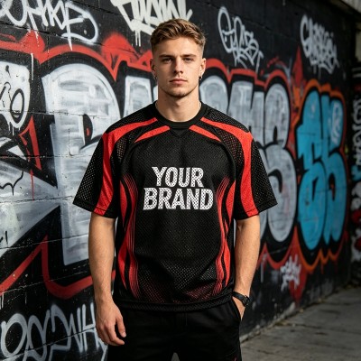Custom Mesh Sport Jersey Tee | Breathable Polyester | Streetwear Casual | OEM Streetwear