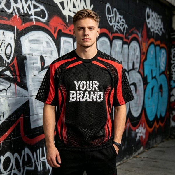Custom Mesh Sport Jersey Tee | Breathable Polyester | Streetwear Casual | OEM Streetwear