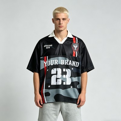 Custom Digital Print Soccer Jersey | 100% Polyester Mesh | Oversized Fit Streetwear | OEM Streetwear