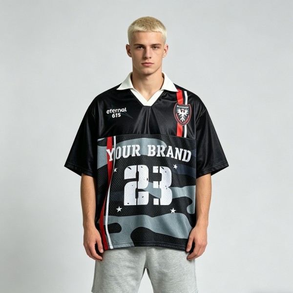 Custom Digital Print Soccer Jersey | 100% Polyester Mesh | Oversized Fit Streetwear | OEM Streetwear