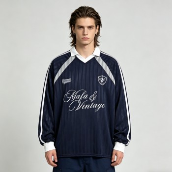 Screen Printing Vintage Soccer Jersey Tee | Breathable Polyester | Long Sleeve | Casual Sportswear | Custom Streetwear