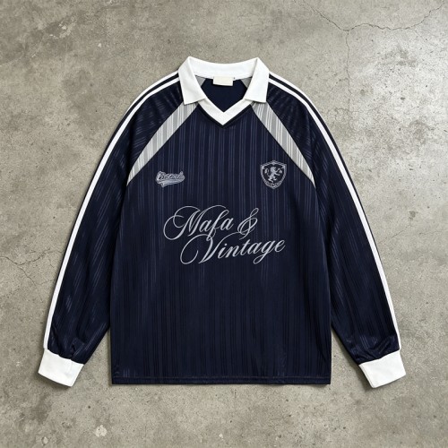 Screen Printing Vintage Soccer Jersey Tee | Breathable Polyester | Long Sleeve | Casual Sportswear | Custom Streetwear