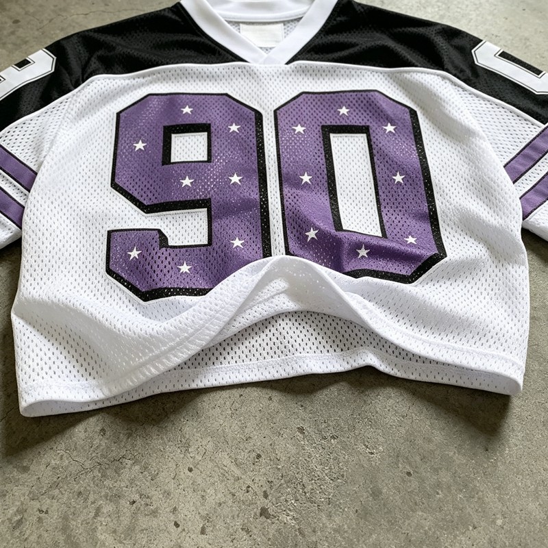 Cropped Mesh Football Jersey with Digital Print