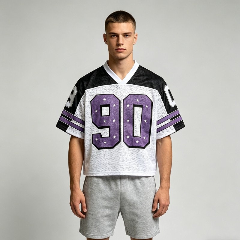Cropped Mesh Football Jersey with Digital Print