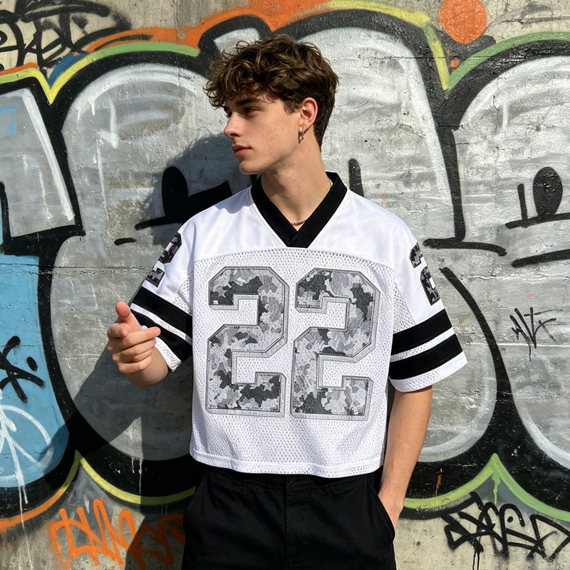 Cropped Embroidered Mesh Football Jersey