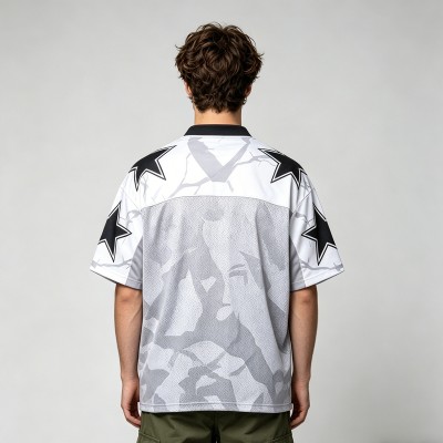 Custom Digital Print Mesh Star Jersey T-Shirt | Breathable Mesh Fabric | Casual Streetwear | OEM Streetwear