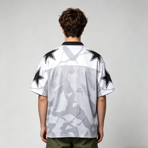 Custom Digital Print Mesh Star Jersey T-Shirt | Breathable Mesh Fabric | Casual Streetwear | OEM Streetwear