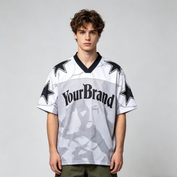 Custom Digital Print Mesh Star Jersey T-Shirt | Breathable Mesh Fabric | Casual Streetwear | OEM Streetwear