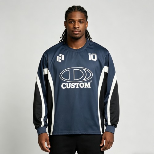 Jersey Tee with Screen Offset Printing | Breathable Polyester | Long Sleeve Sports Top | OEM Streetwear