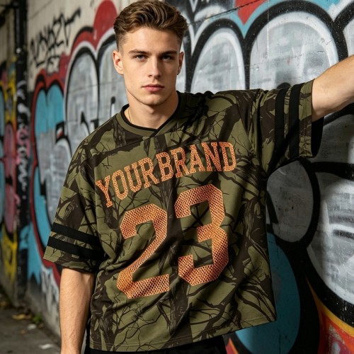 Camo Tree Screen Printing 23 Jersey Tee | Breathable Polyester | Oversized Fit Streetwear | Clothing Manufacturer