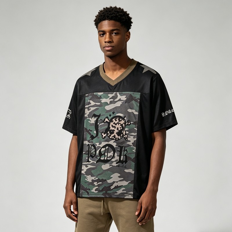Digital Print and Embroidered Camo 13 Rainbow Jersey T-Shirt