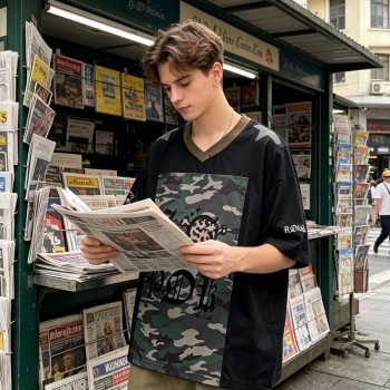 Digital Print and Embroidered Camo 13 Rainbow Jersey T-Shirt | Breathable Polyester | OEM Streetwear