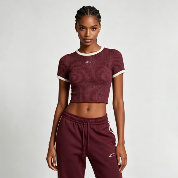 Cropped Ribbed Knit Embroidered T-Shirt | Slim Fit | Casual Wear | Custom Streetwear Manufacturer