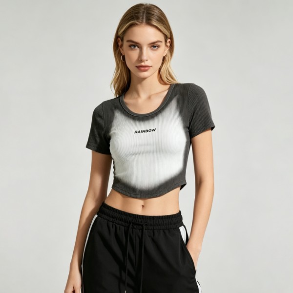 Sun Faded Ribbed Crop T-Shirt | Screen Printing | Cotton Blend | Casual Streetwear | OEM Streetwear