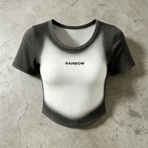 Sun Faded Ribbed Crop T-Shirt | Screen Printing | Cotton Blend | Casual Streetwear | OEM Streetwear