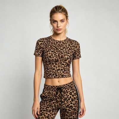 Leopard Cropped Baby Tee | Slim Fit | Stretch Fabric | Casual Daily | Custom Streetwear Manufacturer
